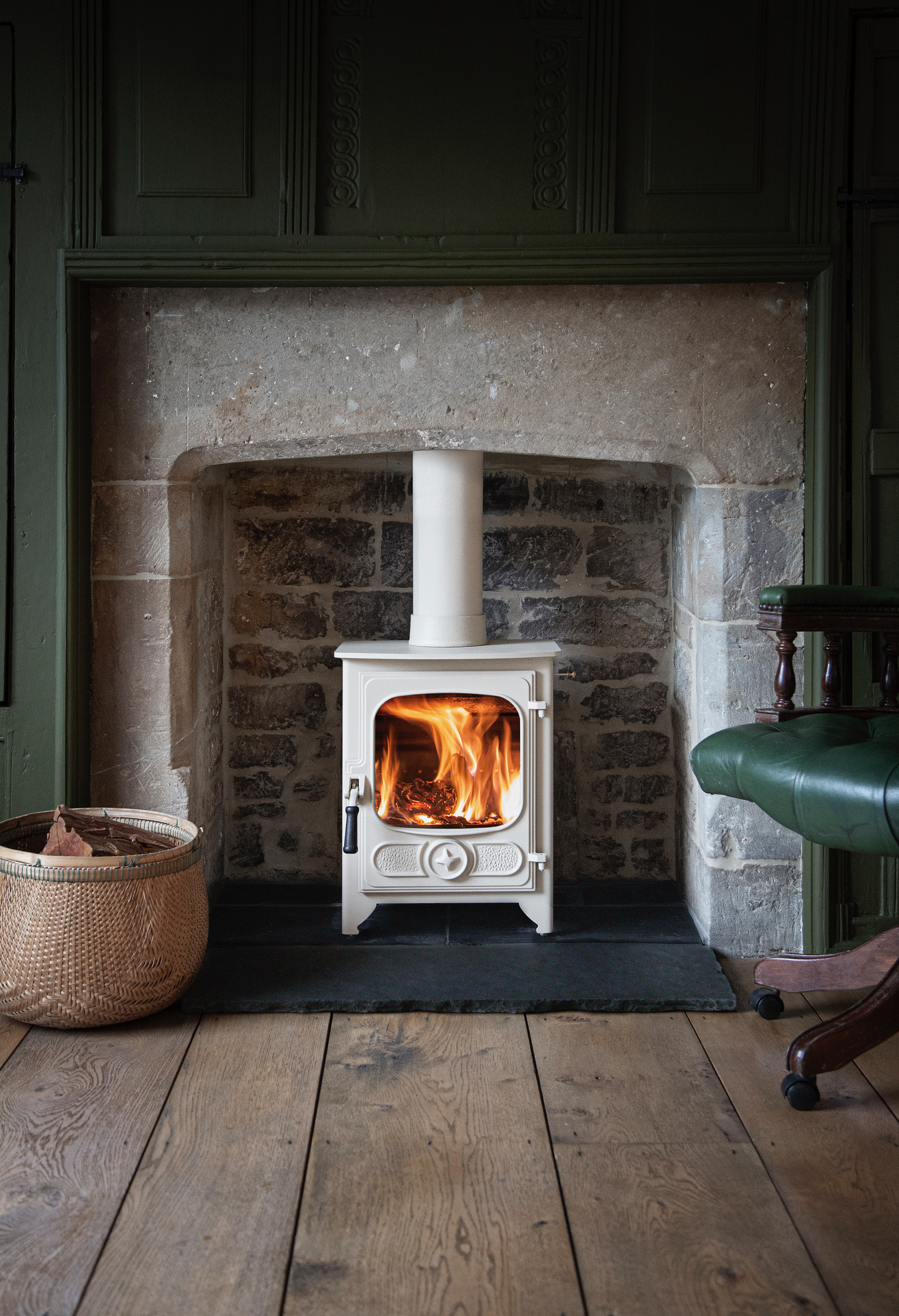 Compliant wood burning stove installation Scotland – traditional stove installed as part of a fully certified system